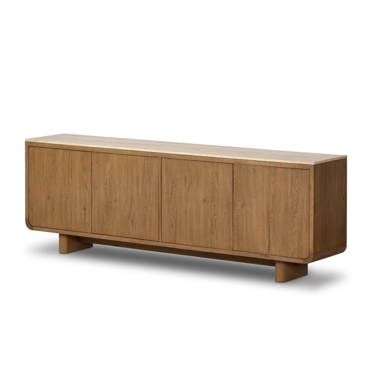 Natural Oak and Travertine Grand Sideboard with Elevated Base
