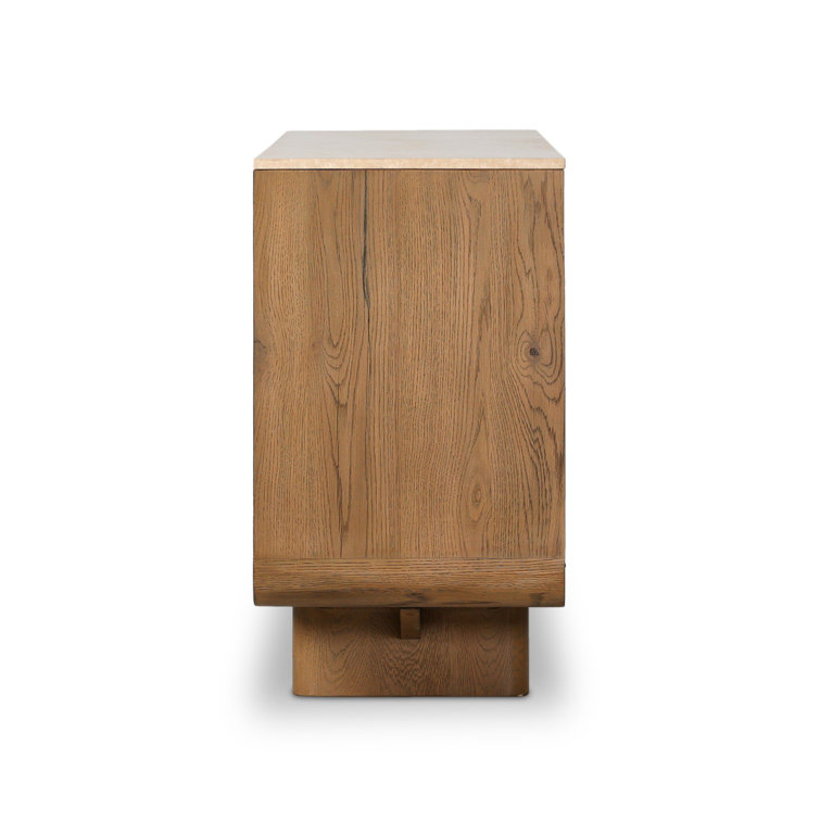 Natural Oak and Travertine Grand Sideboard with Elevated Base
