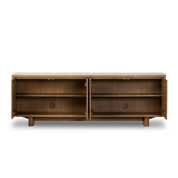 Natural Oak and Travertine Grand Sideboard with Elevated Base