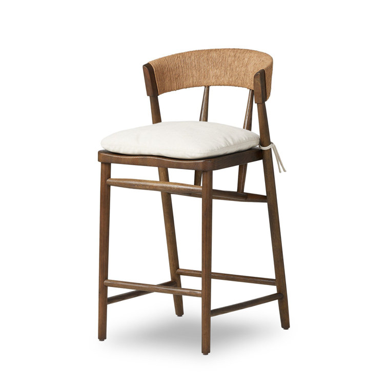 Drifted Oak Counter Stool with Cushion and Paper Rush Back
