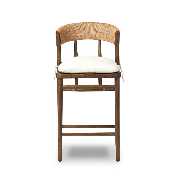 Drifted Oak Counter Stool with Cushion and Paper Rush Back