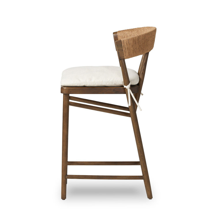 Drifted Oak Counter Stool with Cushion and Paper Rush Back