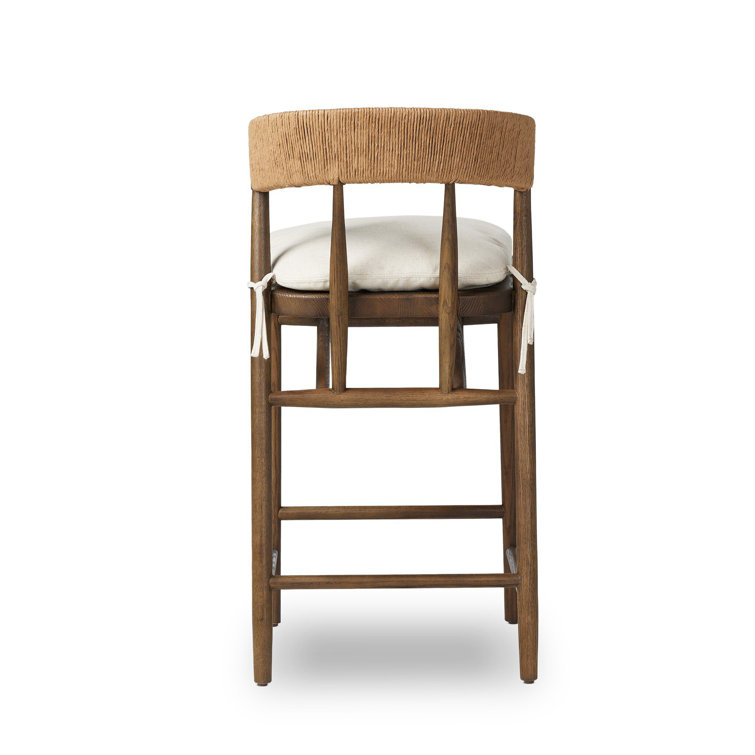 Drifted Oak Counter Stool with Cushion and Paper Rush Back