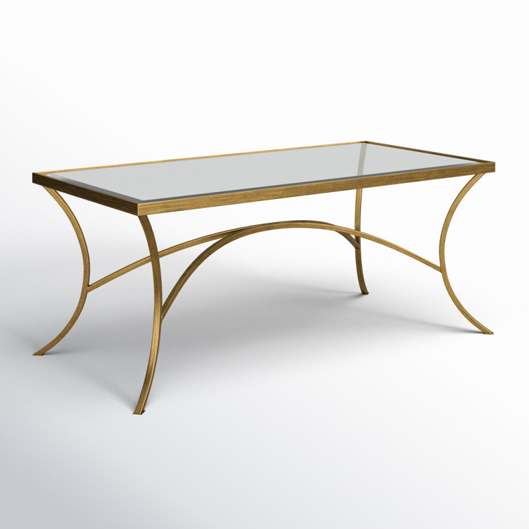 Gold Rectangular Metal and Glass Coffee Table