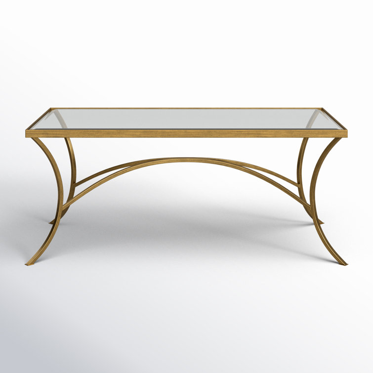 Gold Rectangular Metal and Glass Coffee Table