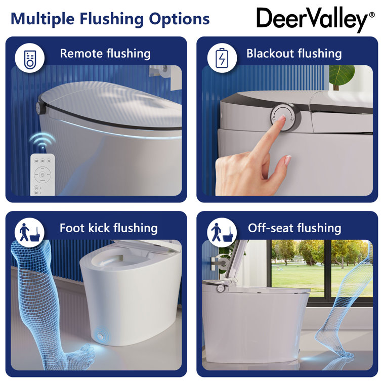 Elongated White High Efficiency Smart Bidet Toilet with Heated Seat