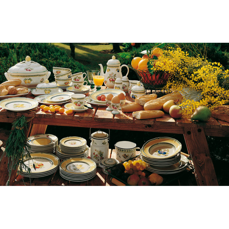 French Garden Glossy White Porcelain 12-Piece Dinnerware Set