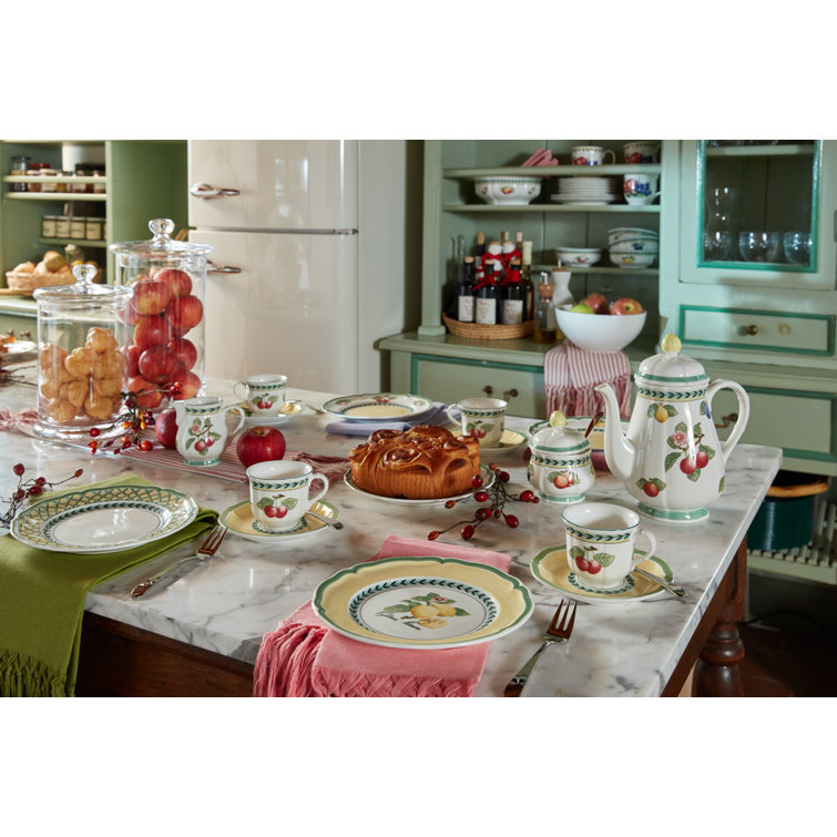 French Garden Glossy White Porcelain 12-Piece Dinnerware Set
