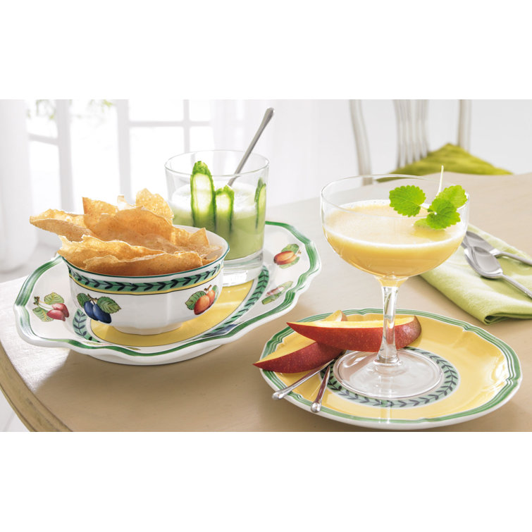French Garden Glossy White Porcelain 12-Piece Dinnerware Set