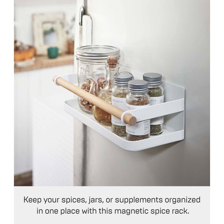 White Magnetic Wall-Mounted Wooden Spice Rack