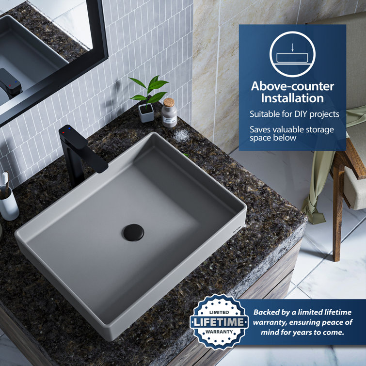 Gray Quartz Rectangular Above-Counter Vessel Sink