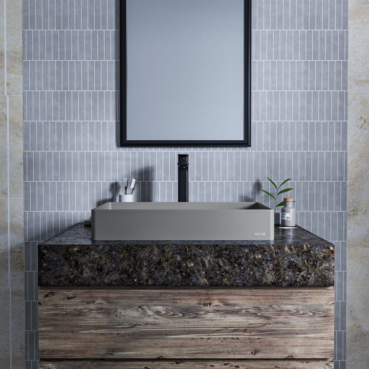 Gray Quartz Rectangular Above-Counter Vessel Sink