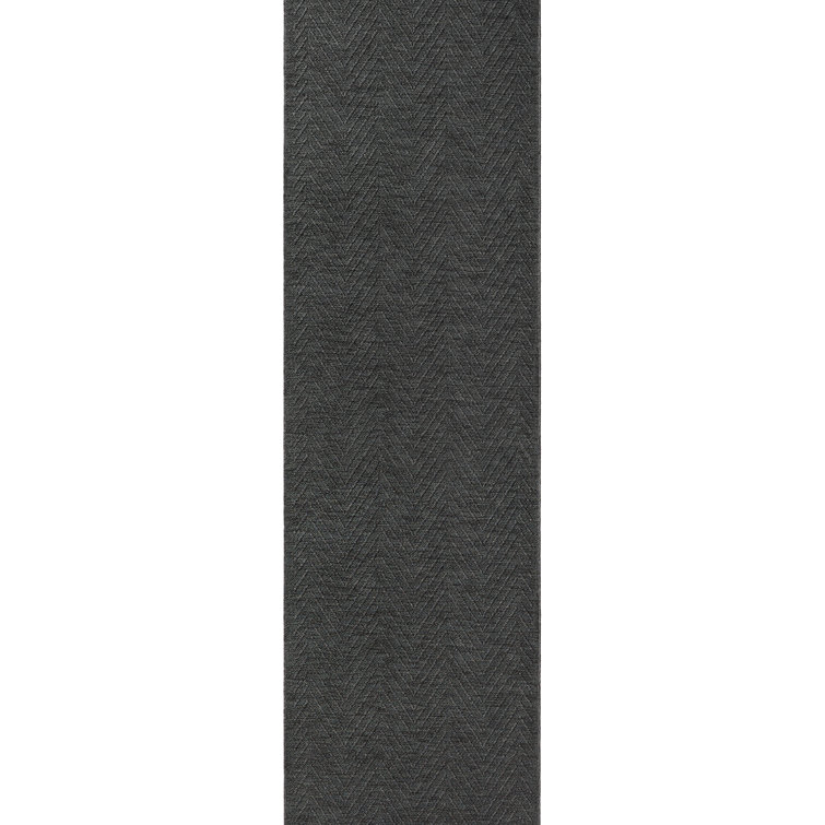 Pax Herringbone Textured Black Cotton Synthetic Washable Runner Rug