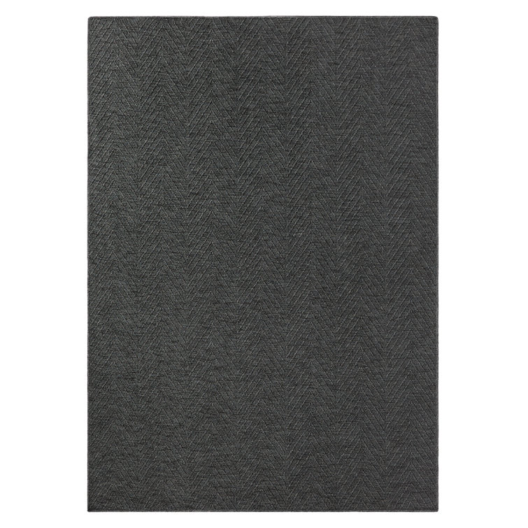 Black Herringbone Textured Cotton Synthetic Washable Area Rug