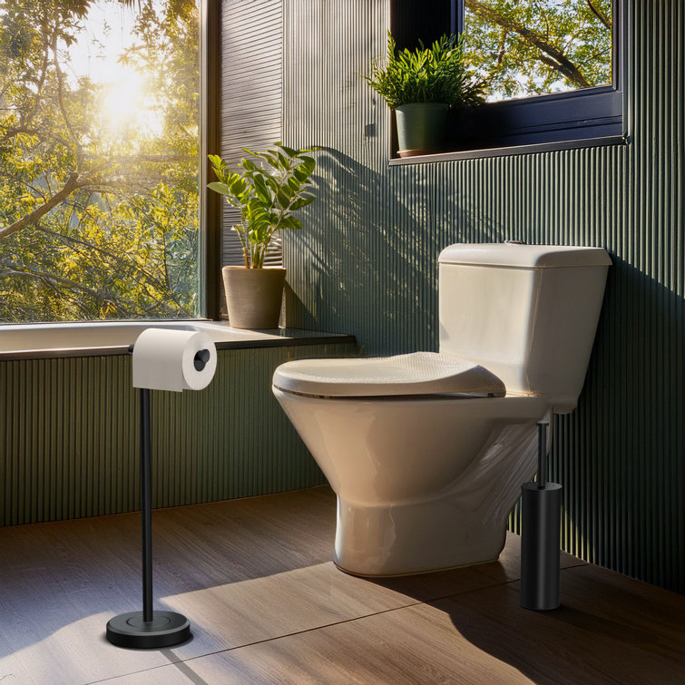 Latitude Matte Black Freestanding Toilet Paper Holder with Weighted Base