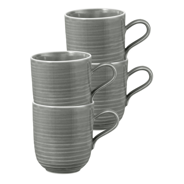 Gray Ceramic Round Beverage Mugs Set of 4