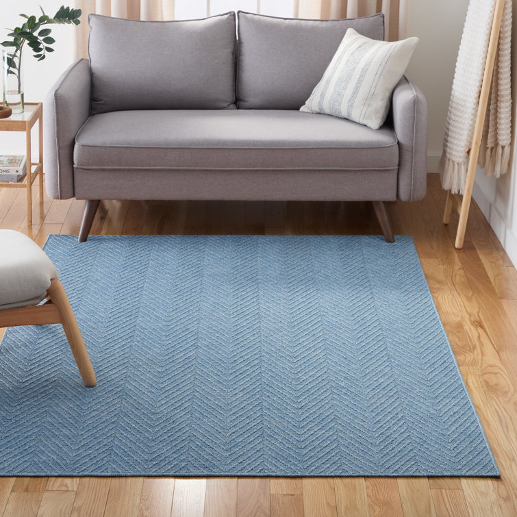Pax Blue Herringbone Textured Washable Area Rug