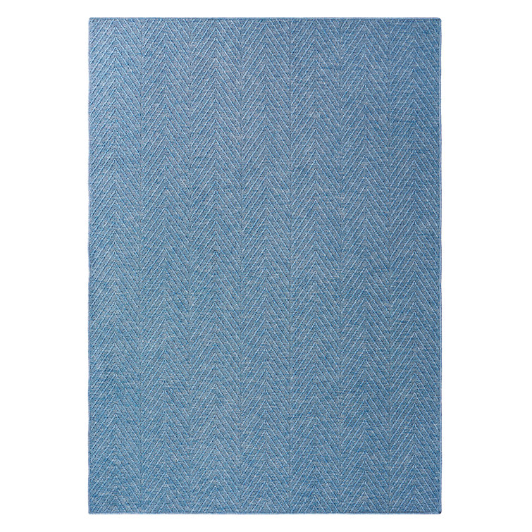 Pax Blue Herringbone Textured Washable Area Rug