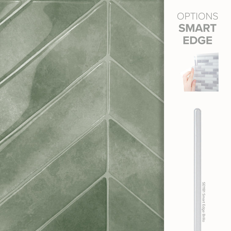 Chevron Solna Green Glossy Peel and Stick Backsplash Tile Set