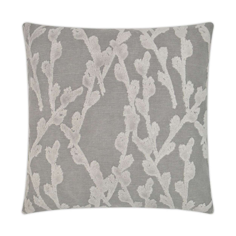 Silver and Gray Cotton Blend Floral Decorative Throw Pillow