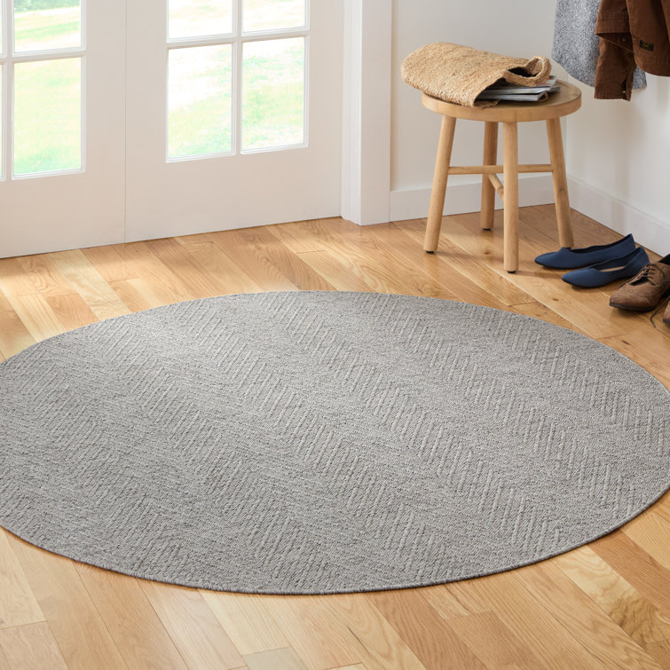 Gray Round Herringbone Washable Synthetic Area Rug
