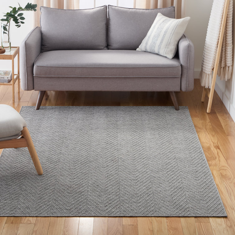 Gray Herringbone Textured Machine Washable Cotton Area Rug