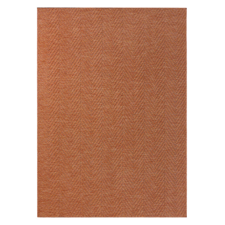 Pax Rust Herringbone Textured Washable Synthetic Area Rug
