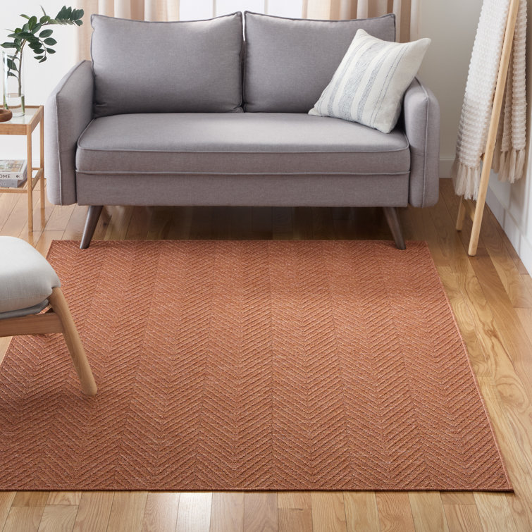 Rust Herringbone Textured Washable Synthetic Area Rug
