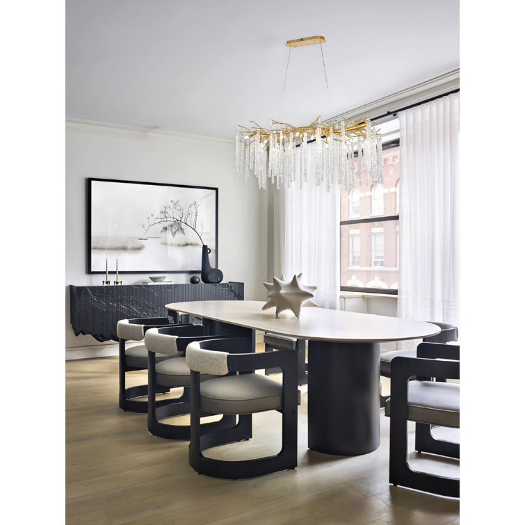Gold Aluminum and Crystal 47" Plug-in Chandelier