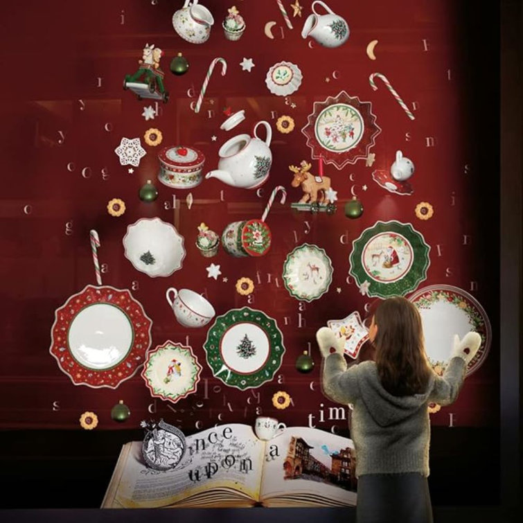Festive Square Porcelain Christmas Dessert Plate, 8.5"
