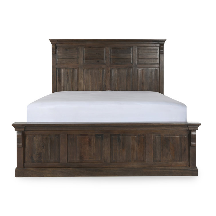 Queen Cocoa Brown Mango Wood Bed with Headboard and Drawer