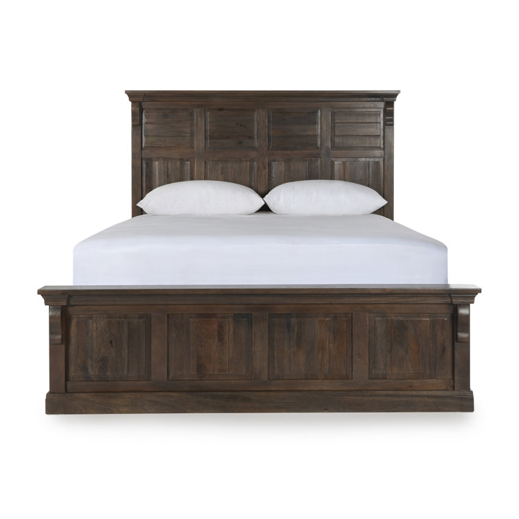 Queen Cocoa Brown Mango Wood Bed with Headboard and Drawer