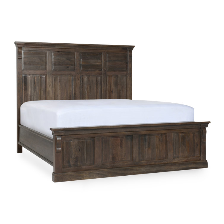 Queen Cocoa Brown Mango Wood Bed with Headboard and Drawer