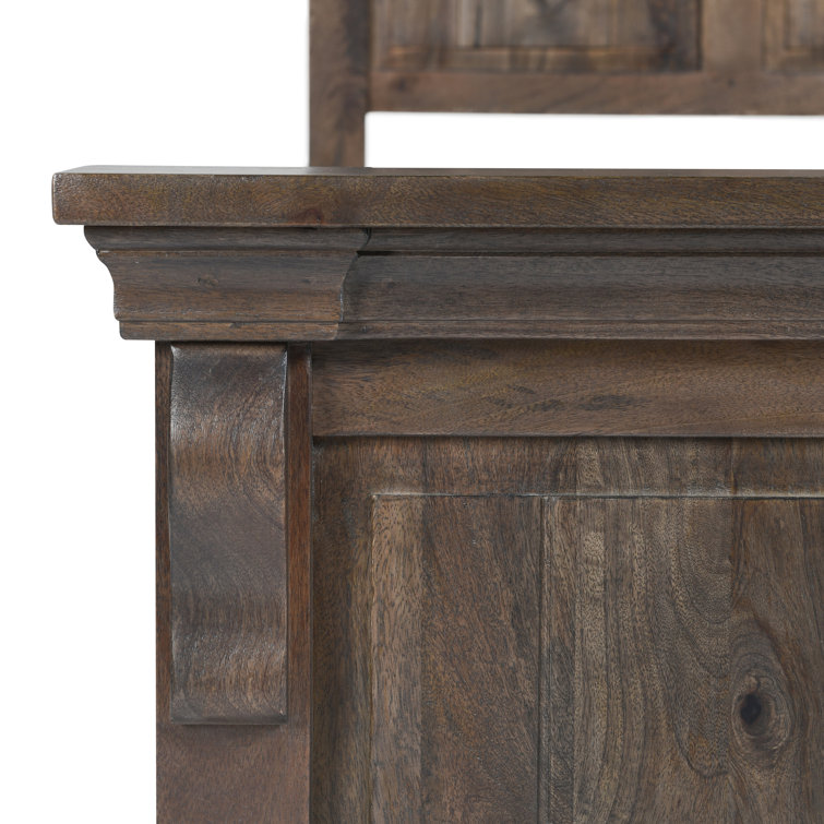 Queen Cocoa Brown Mango Wood Bed with Headboard and Drawer