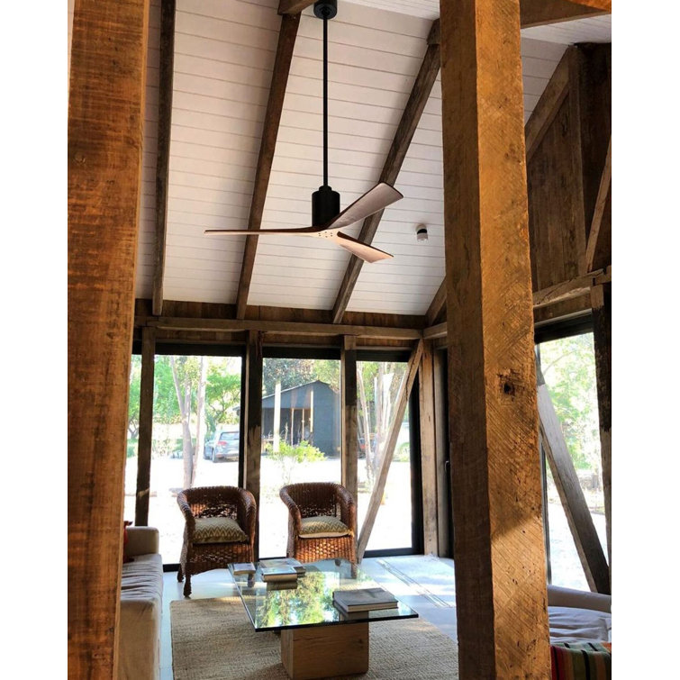 52" Textured Bronze Ceiling Fan with Walnut Solid Wood Blades and LED Light