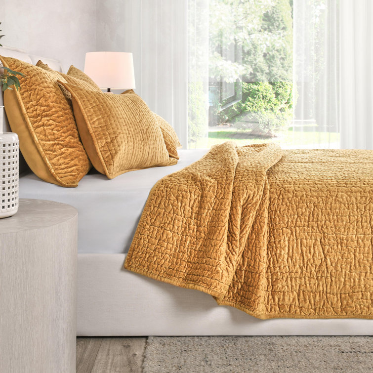 Gold Velvet Reversible King Quilt Set