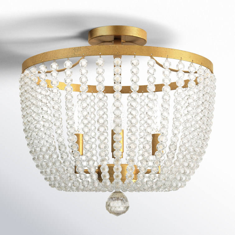 Antique Gold Crystal LED Semi Flush Mount Light