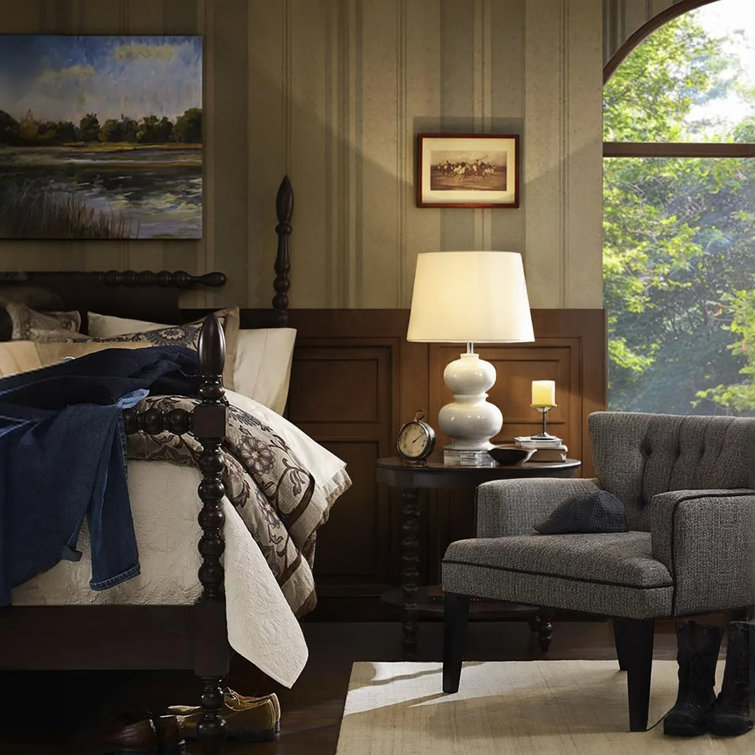 Beckett Deep Brown Acacia Queen Poster Bed with Rolling Pin Headboard