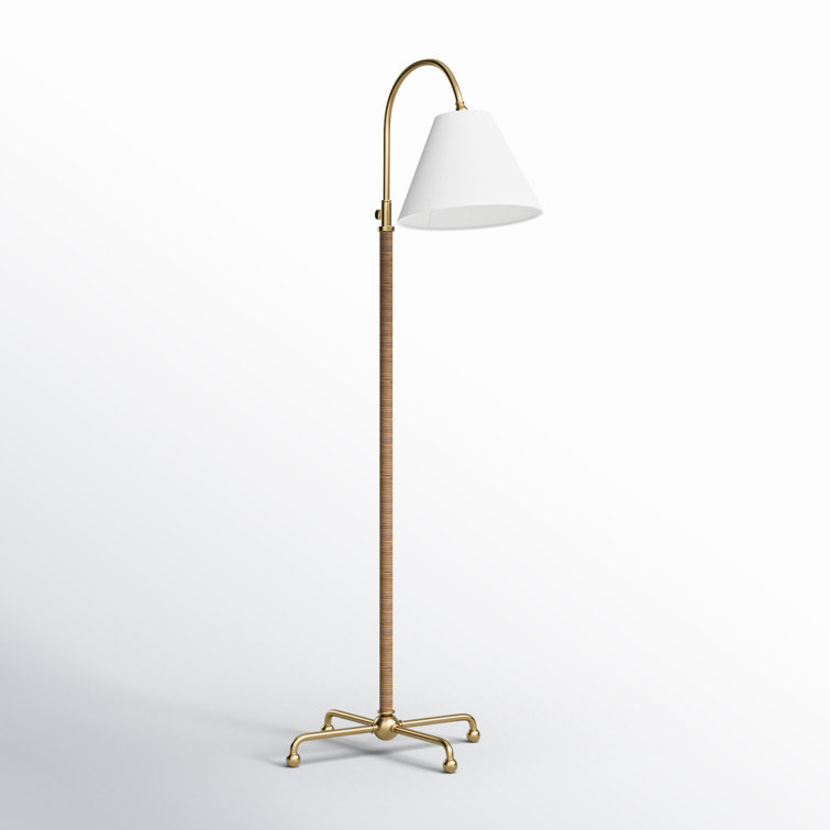 Curves No.1 Aged Brass Arc Floor Lamp with Off-White Linen Shade