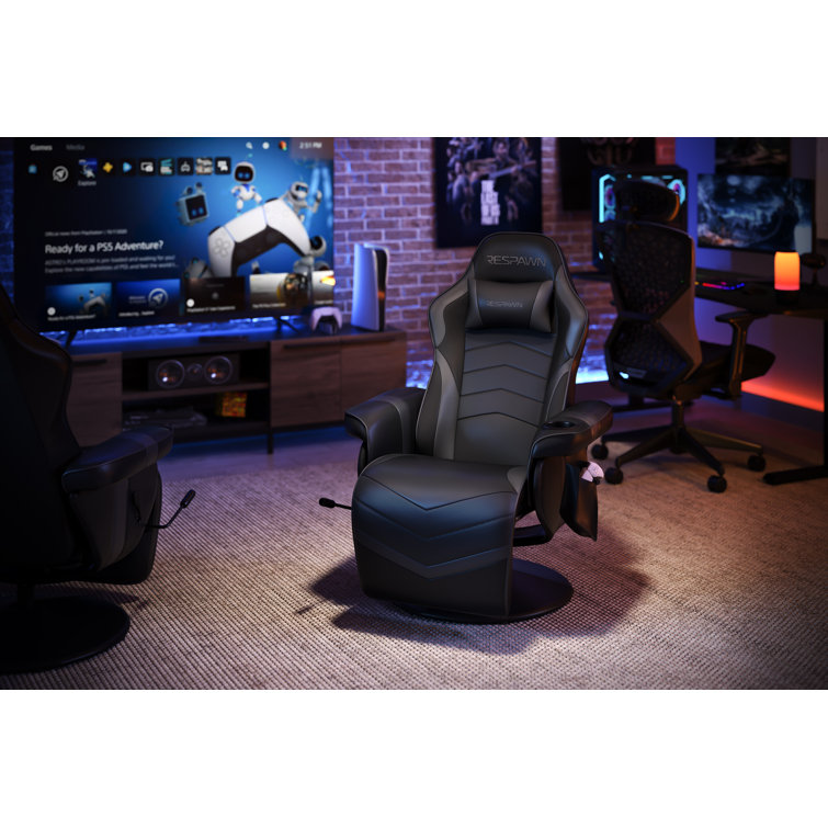 Gray Racing Style Gaming Recliner with Footrest and Cup Holder