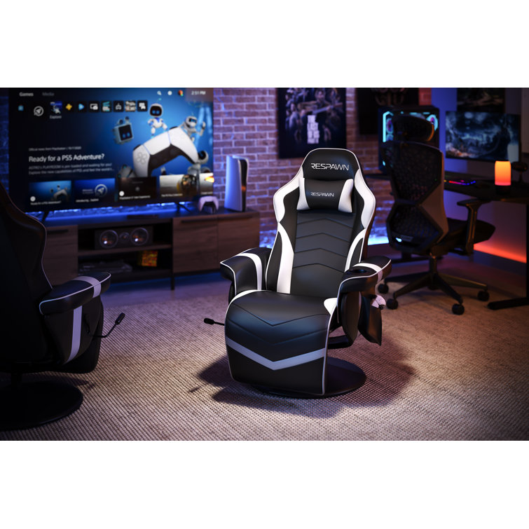 White and Black Racing Style Gaming Recliner with Footrest