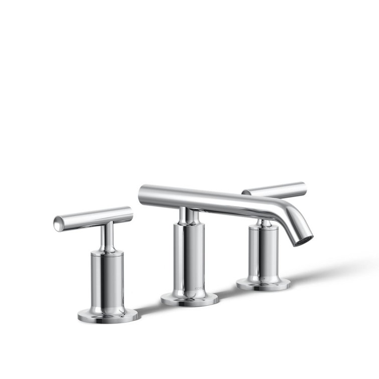 Purist 8" Polished Chrome Widespread Bathroom Faucet with Drain