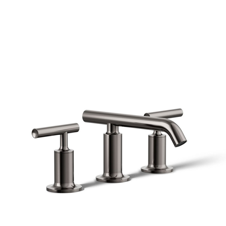 Elegant Purist 8" Widespread Nickel Bathroom Faucet with Low Cross Handles