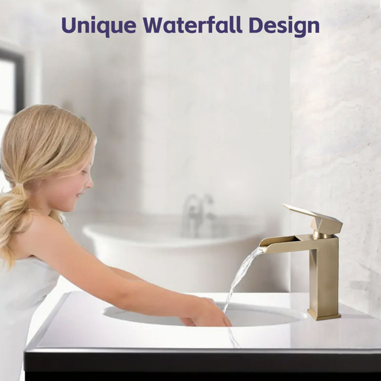 Brushed Gold Stainless Steel Single Handle Waterfall Faucet