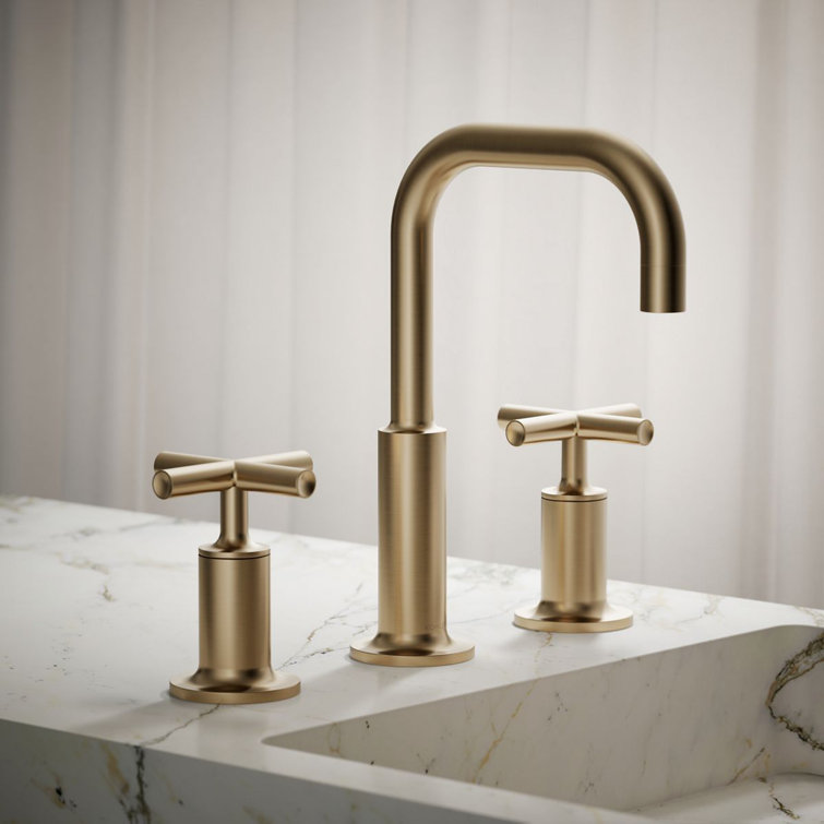 Purist Vibrant Brushed Bronze Double-Handle Gooseneck Bathroom Sink Faucet