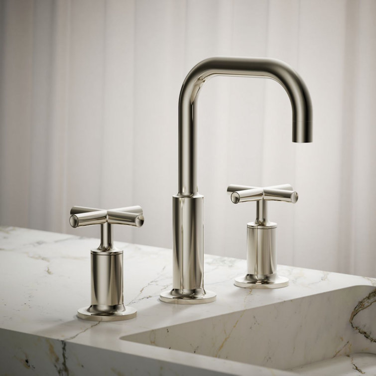 Elegant Polished Nickel 8" Widespread Gooseneck Bathroom Faucet