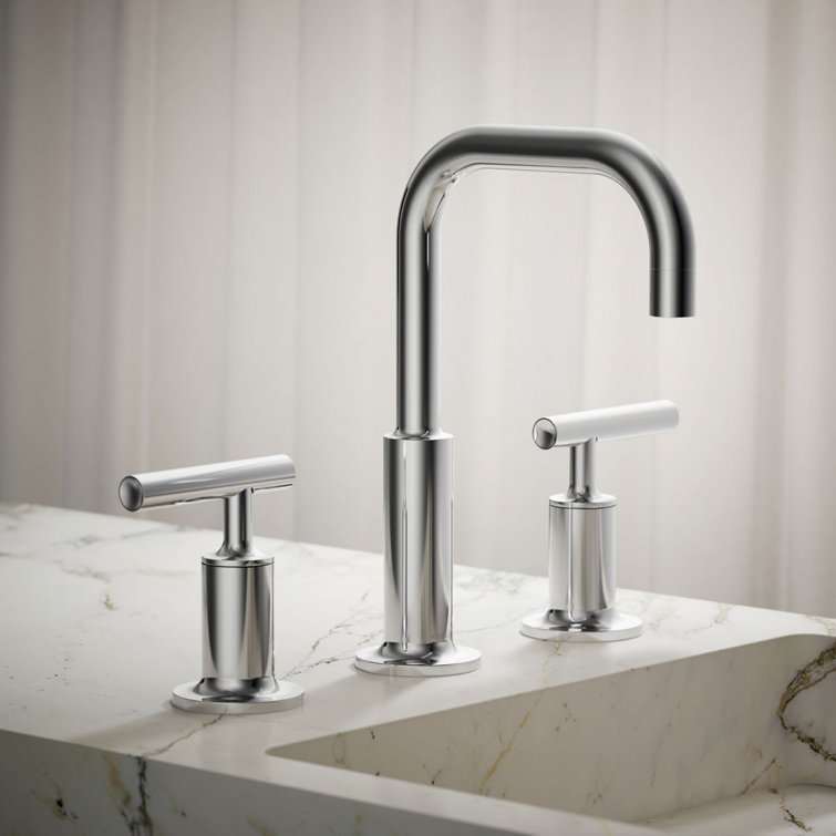 Purist Polished Chrome 8" Widespread Bathroom Sink Faucet with Low Lever Handles