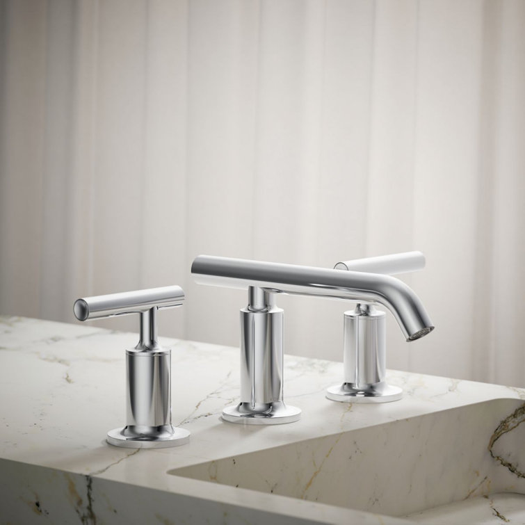 Purist 8" Polished Chrome Widespread Bathroom Faucet with Drain