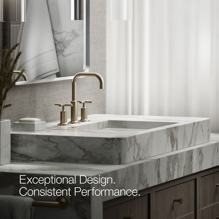 Purist Vibrant Brushed Bronze Double-Handle Gooseneck Bathroom Sink Faucet