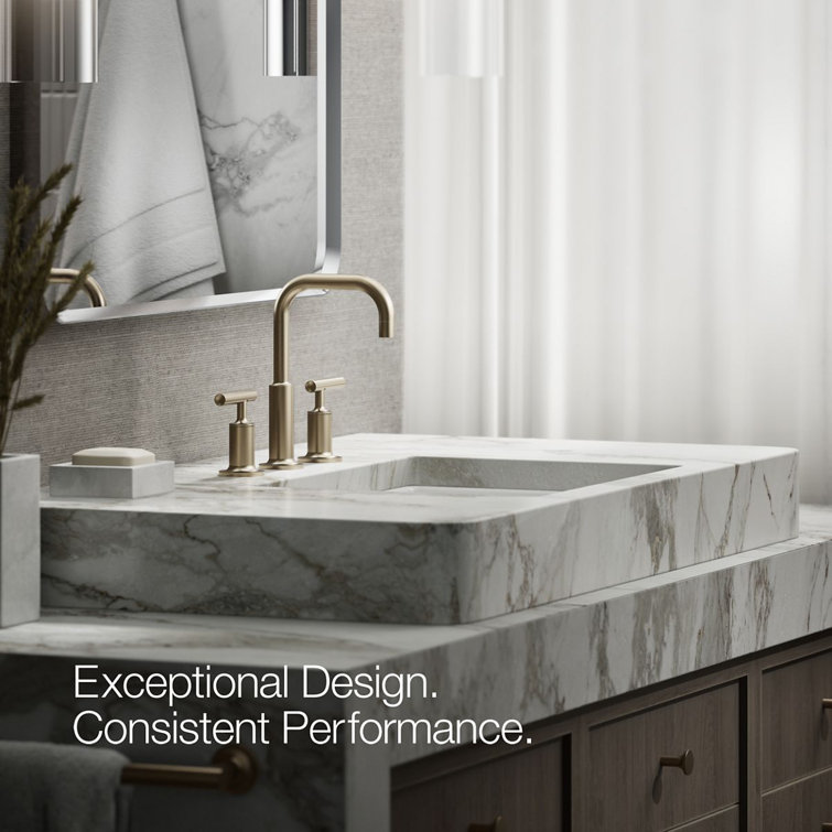 Purist Brushed Bronze Widespread Bathroom Faucet with Drain Assembly